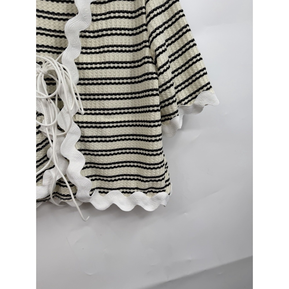 Beach Crochet Tie Front Cropped Coastal Swim Cover Top Women M Striped Resort - Picture 8 of 8
